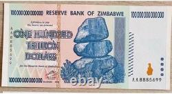 Ensemble de 5 billets authentiques de 100 trillions de dollars zimbabwéens, Aa2008, UNC