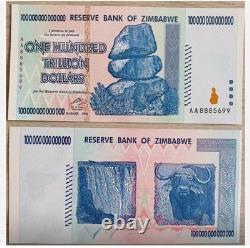 Ensemble de 5 billets authentiques de 100 trillions de dollars zimbabwéens, Aa2008, UNC