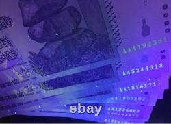 Ensemble de 5 billets authentiques de 100 trillions de dollars zimbabwéens, Aa2008, UNC