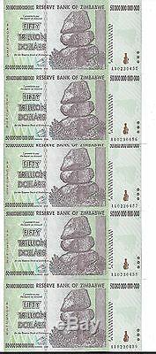 Erreur, 5x 50 Billions De Dollars En Monnaie Zimbabwéenne En Argent. 10 20 100