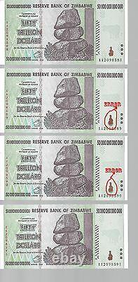 Erreur Bundle, 50 Billions Zimbabwe Dollar Argent Monnaie. Unc 10 20 100
