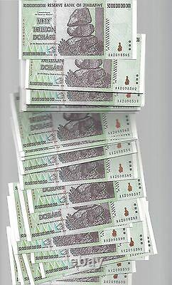 Erreur Bundle, 50 Billions Zimbabwe Dollar Argent Monnaie. Unc 10 20 100