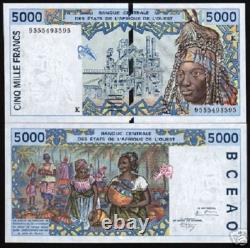 États d'Afrique de l'Ouest Sénégal 5000 francs P713k 1995 Smelt UNC billet de banque monnaie