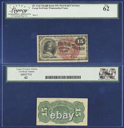 États-unis 15 Cents Fractional Currency Unc 62 Avec Treasury Seal Plate #2 Erreur