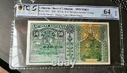 Extrêmement Rare Pièce De Monnaie Lituanienne Billet 50 Litu Émis En 1922 Unc