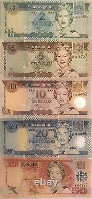 Fidji 2 50 Dollars 5 Pcs Banknote Set 2002 Unc Monnaie