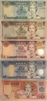 Fidji 2 50 Dollars 5 Pièces Banknote Set 2002 Unc Monnaie