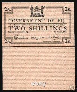 Fiji 2 Shillings P42 1942 Witho Numéro De Série Unc Rare Colony Currency Money Note