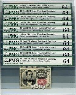 Fr. 1265 DIX Cent 10c 5ème Numéro Fractional Currency Ch Unc64 Pmg