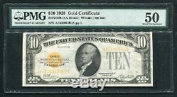 Fr. 2400 1928 $ 10 DIX Dollars Certificat D'or Monnaie Remarque Pmg A Propos Unc-50