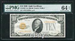 Fr. 2400 1928 $ 10 DIX Dollars Certificat D'or Monnaie Remarque Pmg Unc-64epq