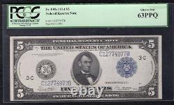 Fr. 855c 1914 5 $ Frn Réserve Fédérale Note Philadelphie, Pa Pcgs Choice Unc-63ppq