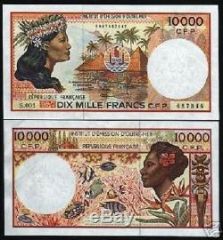 Français Du Pacifique Territoires 10000 Francs P4 B 1985 Poisson Unc Monnaie Argent Remarque