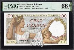 France 100 Francs P94 1939-42 PMG66 Gem UNC Billet de banque d'art français SULLY