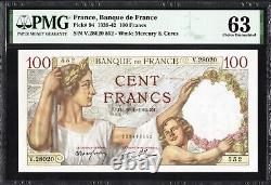 France 100 Francs P94 1939-42 Pmg63 Choix Unc Billets Monnaie Française Sully