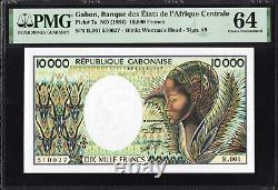 Gabon 10 000 Francs P7a 1984 Billet de banque de devise PMG64 Choice UNC Africain français