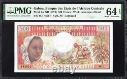 Gabon 500 Francs P2a 1974 PMG64 Choix UNC EPQ Billet de banque Note de monnaie GRAVÉ