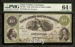 Grand 1861 10 $ Dollar South Carolina Bank Note Devise Billets Pmg 64 Unc