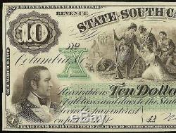 Grande 1872 $ 10 Dollar Bill South Carolina Note Devise Big Billets Unc