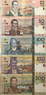 Haïti 25-500 Lot De Billets 5 Pcs 2004 Unc Scénario De Correspondance Des Devises # Ensemble Complet