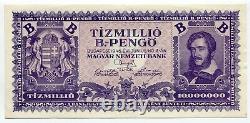 Hongrie 1946 10 Millions De B Pengo Devise Inflation Note=10 Quintillion Pengo Unc