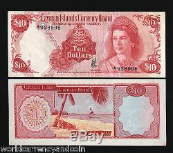 Îles Caïmans $ 10 P7 1974 GB Royaume-uni Queen Conch Unc Money Bill Rare Note
