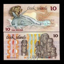 Îles Cook 10 DOLLARS P-4A 1987 REQUIN TORTUE Rare UNC Tonalité Billet de Monnaie Mondial