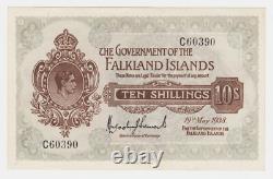 Îles Falkland 10 Shillings 1938 P4 A UNC Billet de Banque du Roi George Date Rares