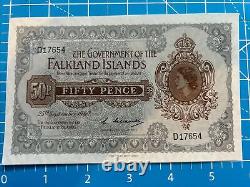 Îles Falkland 50 PENCE P-10 1969? Reine Elizabeth II UNC Note de devise mondiale