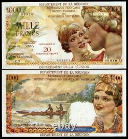 Îles de la Réunion 20 Nouveaux FRANC P-55 ND 1971 Bateau UNC GRANDE TAILLE Billet de banque Rare