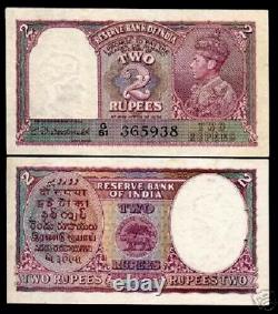 Inde 2 RUPIES P-17 ND 1943 Rare UNC Monnaie Britannique Roi George VI Note Indienne