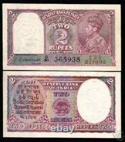 Inde 2 RUPIES P-17 ND 1943 Rare UNC Monnaie Britannique Roi George VI Note Indienne