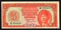Indonésie 5 Rupiah P36 1950 Sukarno Paddy Unc Currency Money Bill Bank Note