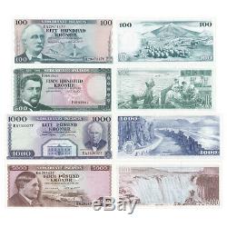 Islande 4 Pcs Billets Billets 100-5000 Kronur Isk Réel Monnaie Unc 1961