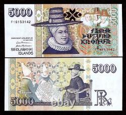 Islande 5000 KRONUR P-60 2001 (2013) Billet de Banque Mondial UNC Chapeau Islandais
