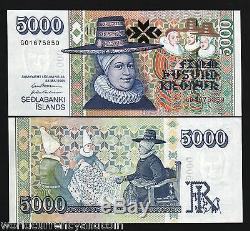 Islande 5000 Kronur P60 2001 Chapeau Unc Broderie 2 Épouses Bishop Monnaie Banknote