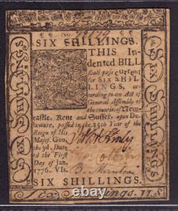 Janvier 1 1776 6 Shillings Delaware Colonial Currency De-78 Pcgs B Unc 62