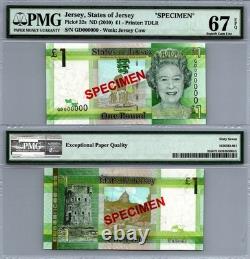 Jersey 1 livre 2010 SPÉCIMEN PMG 67 EPQ SUPERB GEM UNC Pick n° 32s
