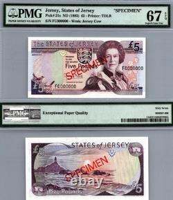 Jersey 5 Livres 1993 SPECIMEN PMG 67 EPQ SUPERBE GEM UNC Pick # 21s