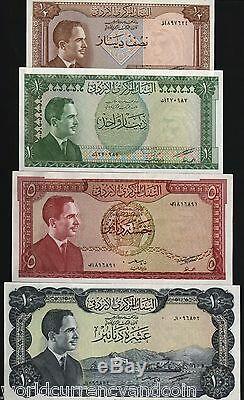 Jordanie 1/2 1 5 10 Dinars P13 14 15 16 1959 Jeu Complet Hussein Unc X 4 Currency