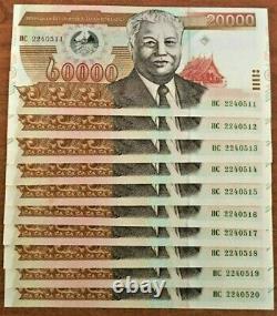 Laos 20000 20 000 Kip P-36 2003 X 20 Pcs Lot Unc Bundle Lao Currency Bank Note