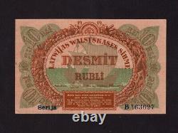 Lettoniep-4d, 10 Rubli, 1919 B Devise Du Gouvernement Note Au-unc