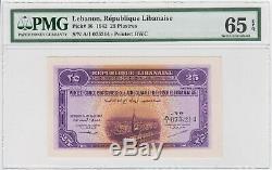 Liban Liban Banknote 25 Piastres 1942 P36 Pmg 65 Gem Unc Epq Rare Monnaie