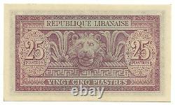 Liban Monnaie 25 piastres 1950 P42 Non circulé Cèdre Lion Livraison gratuite