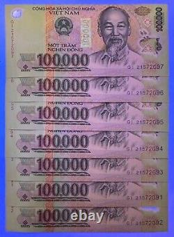 Lot (100 pièces) de 100 000 billets de banque vietnamiens Dong VND non circulés UNC
