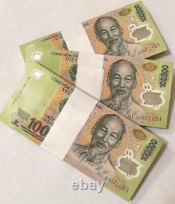 Lot (100 pièces) de 100 000 billets de banque vietnamiens Dong VND non circulés UNC