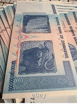 Lot de 10 billets authentiques de 100 trillions de dollars zimbabwéens, Aa2008, UNC
