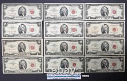 Lot de 12 billets de 2 $ Red Seal de 1953 et 1963, AU UNC, billets de deux dollars, monnaie américaine #8AE