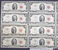 Lot de 12 billets de 2 $ Red Seal de 1953 et 1963, AU UNC, billets de deux dollars, monnaie américaine #8AE