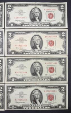 Lot de 12 billets de 2 $ Red Seal de 1953 et 1963, AU UNC, billets de deux dollars, monnaie américaine #8AE